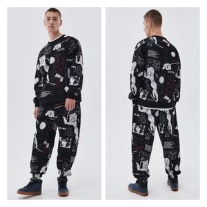 Cropp Brand Men's Black Anime Print Athletic Set Sweatsuit Size XS Cotton Blend
